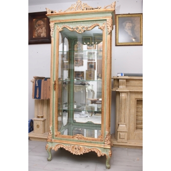 Ekskluzywna Witryna W Stylu Ludwika XV - Zielona + Złote Okucia - Unikat