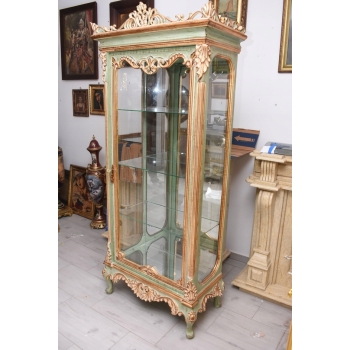 Ekskluzywna Witryna W Stylu Ludwika XV - Zielona + Złote Okucia - Unikat