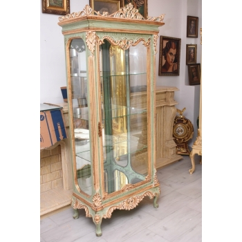 Ekskluzywna Witryna W Stylu Ludwika XV - Zielona + Złote Okucia - Unikat