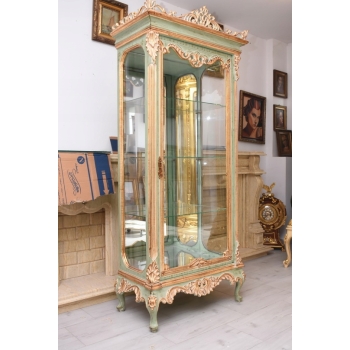 Ekskluzywna Witryna W Stylu Ludwika XV - Zielona + Złote Okucia - Unikat