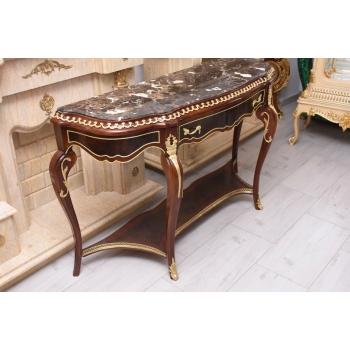 Konsola W Stylu Ludowika XV - Marmurowy Blat - Intarsjowana