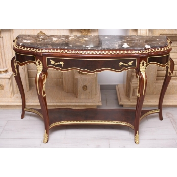 Konsola W Stylu Ludowika XV - Marmurowy Blat - Intarsjowana