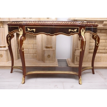 Konsola W Stylu Ludowika XV - Marmurowy Blat - Intarsjowana