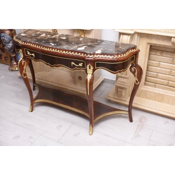 Konsola W Stylu Ludowika XV - Marmurowy Blat - Intarsjowana