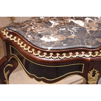 Konsola W Stylu Ludowika XV - Marmurowy Blat - Intarsjowana