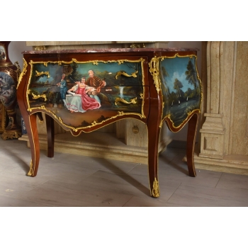 Komoda w stylu Ludwika XV + Blat Marmur – Intarsja - Obraz Arystokracji
