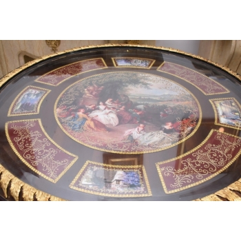 Okrągły stolik w stylu Ludwika XV - malowaną Scena figuralna - Intarsjowany