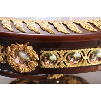 Okrągły stolik w stylu Ludwika XV - malowaną Scena figuralna - Intarsjowany