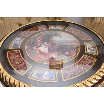 Okrągły stolik w stylu Ludwika XV - malowaną Scena figuralna - Intarsjowany