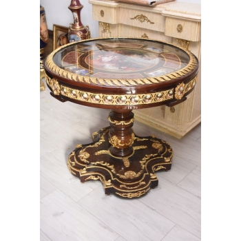 Okrągły stolik w stylu Ludwika XV - malowaną Scena figuralna - Intarsjowany