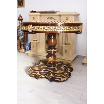 Okrągły stolik w stylu Ludwika XV - malowaną Scena figuralna - Intarsjowany