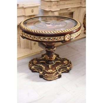 Okrągły stolik w stylu Ludwika XV - malowaną Scena figuralna - Intarsjowany