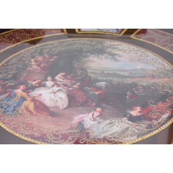Okrągły stolik w stylu Ludwika XV - malowaną Scena figuralna - Intarsjowany