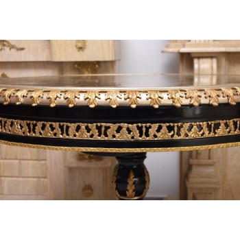 Francuski Stół Empire - Drewno + Brąz + Porcelanowe Złocone Malunki, Róże
