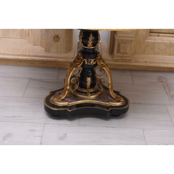 Francuski Stół Empire - Drewno + Brąz + Porcelanowe Złocone Malunki, Róże