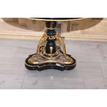 Francuski Stół Empire - Drewno + Brąz + Porcelanowe Złocone Malunki, Róże