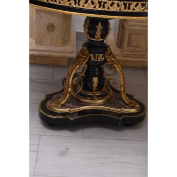 Francuski Stół Empire - Drewno + Brąz + Porcelanowe Złocone Malunki, Róże