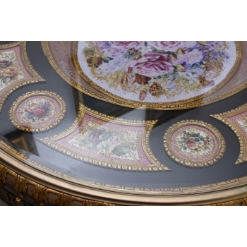 Francuski Stół Empire - Drewno + Brąz + Porcelanowe Złocone Malunki, Róże