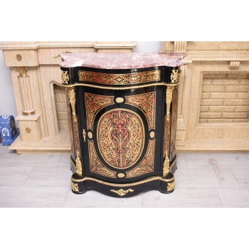 Królewska Komoda Boulle - Liczne Zdobienia, Drewno + Blat Marmur, Brzuchata