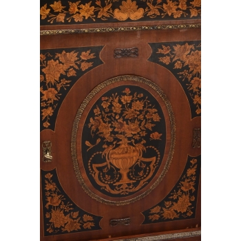 Drewniana Barokowa Komoda - Intarsjowana, Okucia z Brązu + Blat Marmur