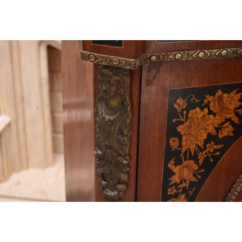 Drewniana Barokowa Komoda - Intarsjowana, Okucia z Brązu + Blat Marmur