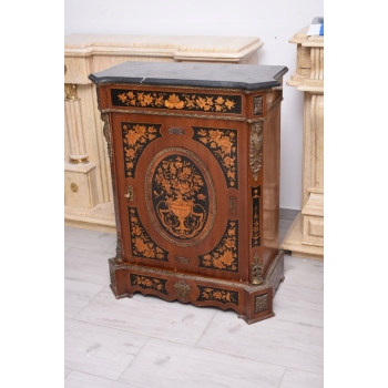 Drewniana Barokowa Komoda - Intarsjowana, Okucia z Brązu + Blat Marmur