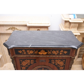 Drewniana Barokowa Komoda - Intarsjowana, Okucia z Brązu + Blat Marmur