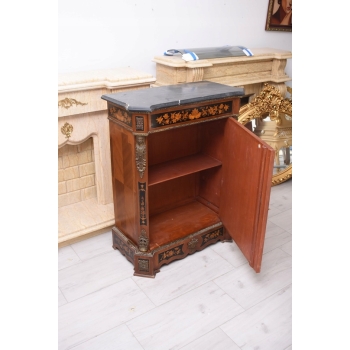 Drewniana Barokowa Komoda - Intarsjowana, Okucia z Brązu + Blat Marmur