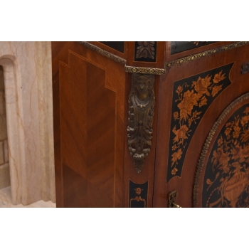 Drewniana Barokowa Komoda - Intarsjowana, Okucia z Brązu + Blat Marmur