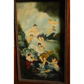 Pałacowa Drewniana Komoda z Malunkami - Szafa, Komoda + Marmur Blat