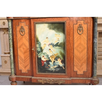 Pałacowa Drewniana Komoda z Malunkami - Szafa, Komoda + Marmur Blat