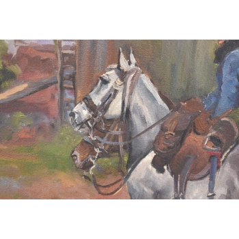 Obraz Olejny Wojciech Kossak Patrol Ułanów Przy Młynie Zwiad Konny