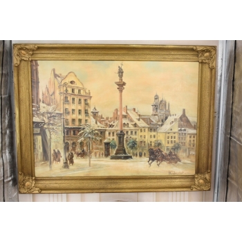 Obraz Olejny Plac Zamkowy Warszawa Kolumna Zygmunta W. Chmieliński