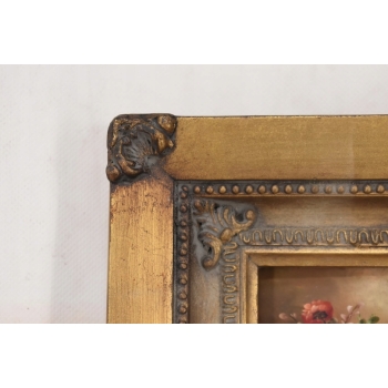 Obraz Olejny Martwa Natura Kwiaty w Wazonie Złota Rama ZDOBIONA