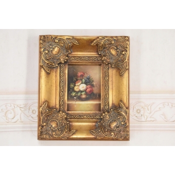 Obraz Olejny Martwa Natura Kwiaty na Stole Złota Rama ZDOBIONA