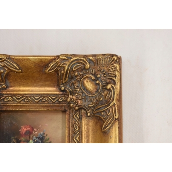 Obraz Olejny Martwa Natura Kwiaty na Stole Złota Rama ZDOBIONA