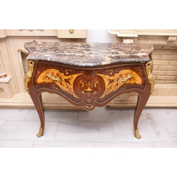 Komoda DREWNIANA Empire Marmurowy Blat Okucia z Brązu Styl Barok