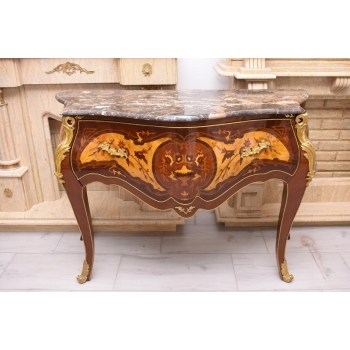 Komoda DREWNIANA Empire Marmurowy Blat Okucia z Brązu Styl Barok