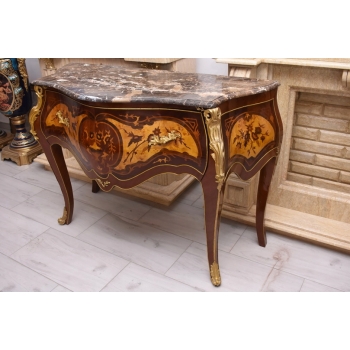 Komoda DREWNIANA Empire Marmurowy Blat Okucia z Brązu Styl Barok