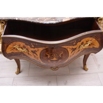 Komoda DREWNIANA Empire Marmurowy Blat Okucia z Brązu Styl Barok