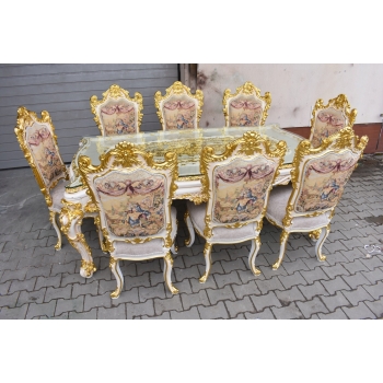 Włoski Komplet Mebli Jadalnia - Stół + 6 Krzeseł - Pałacowy Królewski