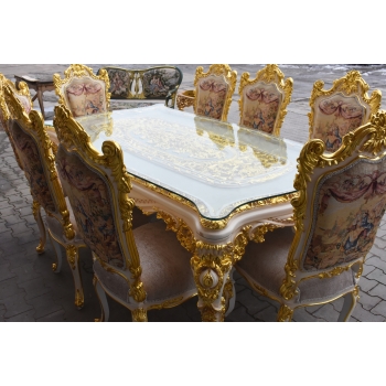 Włoski Komplet Mebli Jadalnia - Stół + 6 Krzeseł - Pałacowy Królewski