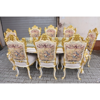 Włoski Komplet Mebli Jadalnia - Stół + 6 Krzeseł - Pałacowy Królewski