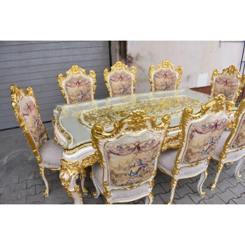 Włoski Komplet Mebli Jadalnia - Stół + 6 Krzeseł - Pałacowy Królewski