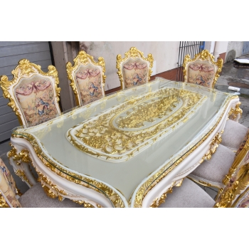 Włoski Komplet Mebli Jadalnia - Stół + 6 Krzeseł - Pałacowy Królewski