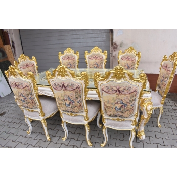 Włoski Komplet Mebli Jadalnia - Stół + 6 Krzeseł - Pałacowy Królewski
