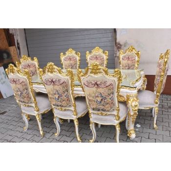 Włoski Komplet Mebli Jadalnia - Stół + 6 Krzeseł - Pałacowy Królewski