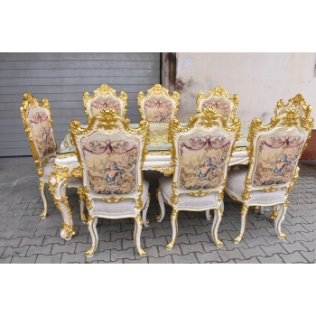 Włoski Komplet Mebli Jadalnia - Stół + 6 Krzeseł - Pałacowy Królewski