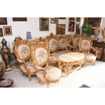 Komplet Wypoczynkowy Wypoczynek w Kwiaty - Sofa + 4 Fotele + Stół