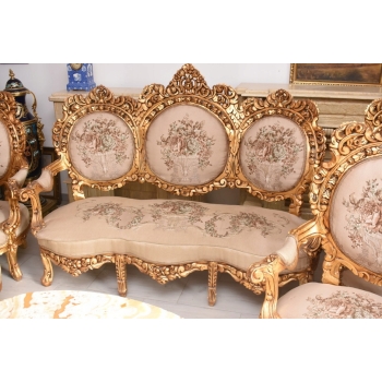 Komplet Wypoczynkowy Wypoczynek w Kwiaty - Sofa + 4 Fotele + Stół